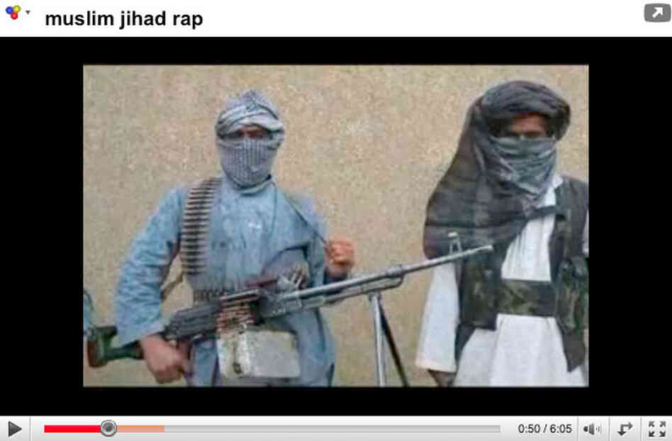 Screen grab of a jihadi rap video from YouTube Screen grab of a jihadi rap video from YouTube