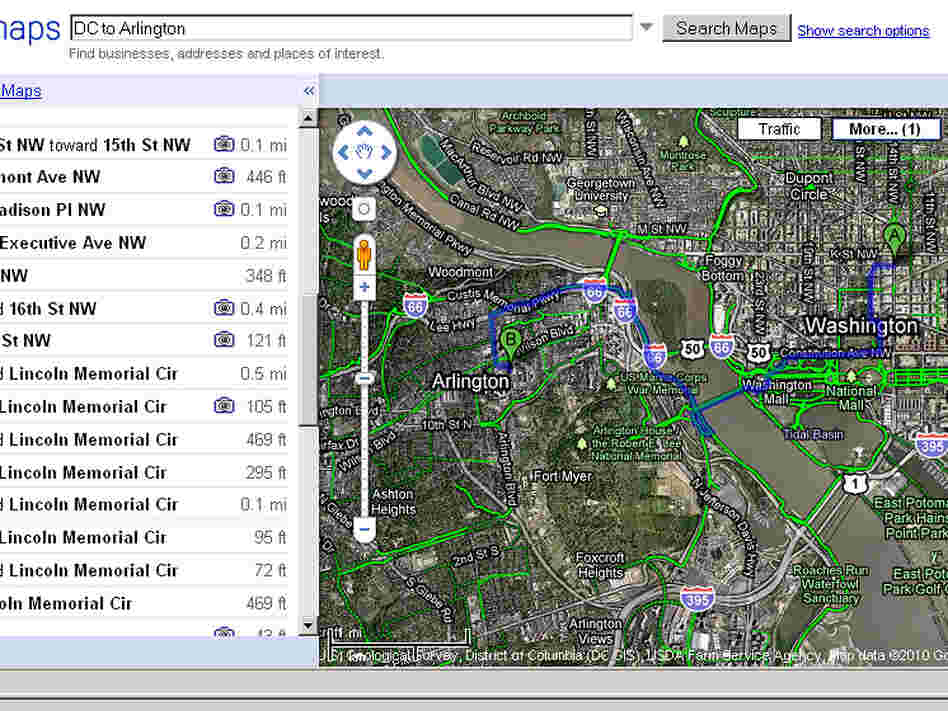 A screengrab shows a cycling route plotted by Google's new Bike Map service.