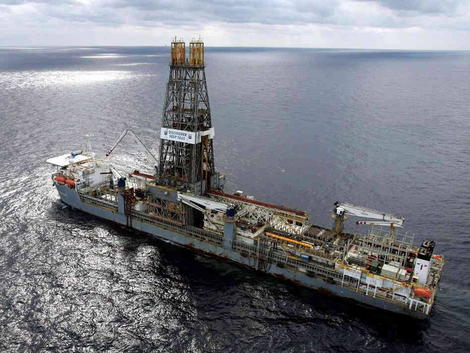 The Discoverer Deep Seas drill ship sits off Louisiana's coast in the Gulf of Mexico in 2006.