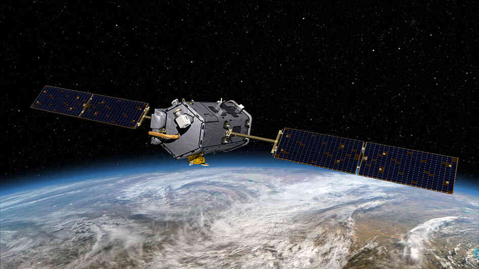 An illustration of the Orbiting Carbon Observatory satellite.