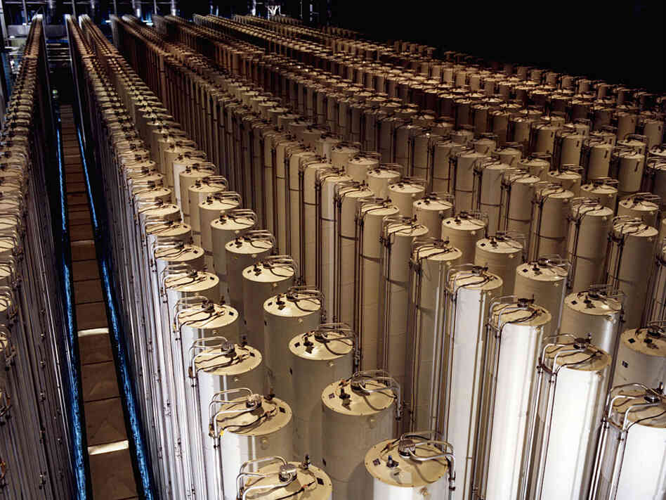 Cascade of gas centrifuges used to produce enriched uranium.