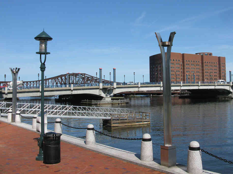 Modern-day Boston Harbor near the spot of the original Boston Tea Party.