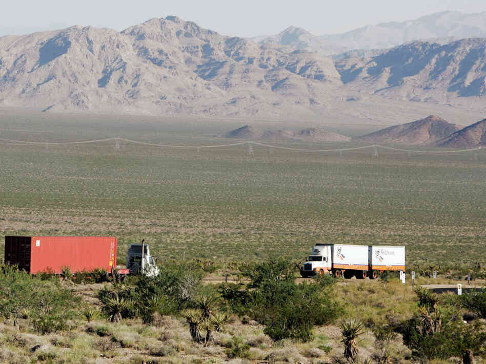 Traffic passes on Interstate 15 in the eastern Mojave Desert. Traffic passes on Interstate 15 in the eastern Mojave Desert.