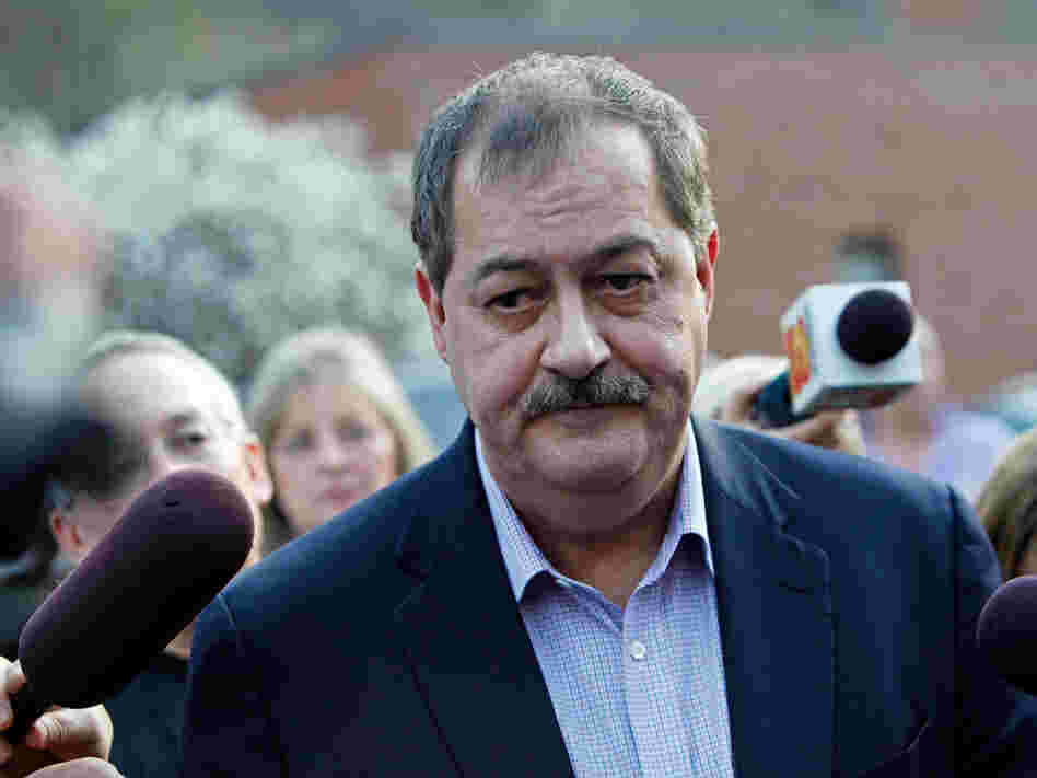Massey Energy Co. CEO Don Blankenship speaks to reporters in Montcoal, W.Va.