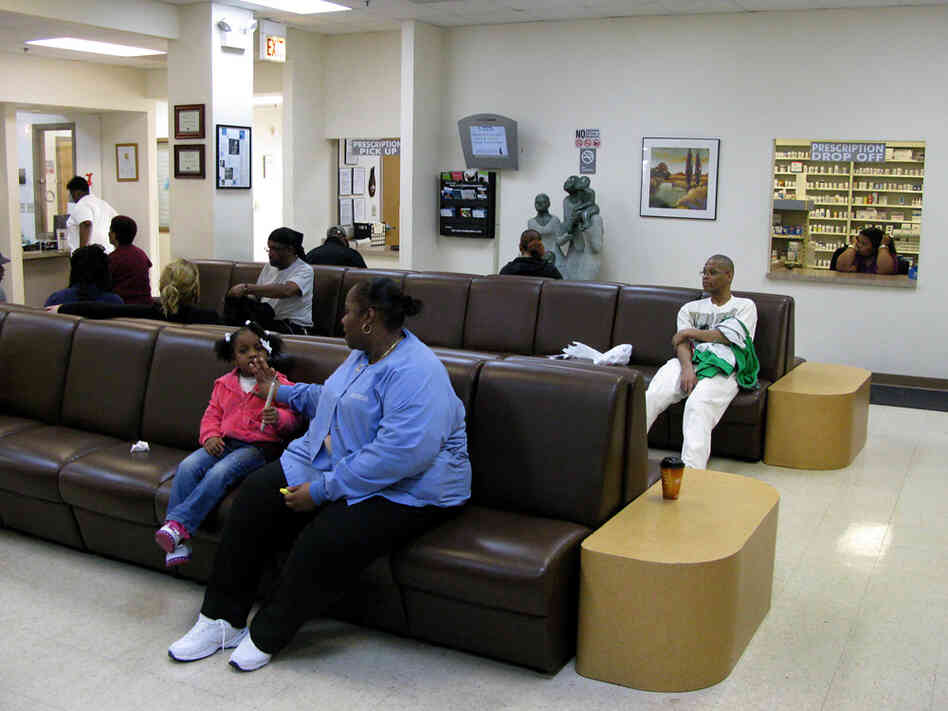 Waiting and reception area of Chicago's Booker Family Health Clinic.