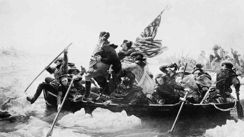 George Washington leads his troops across the Delaware River in 1776 during the Revolutionary War.
