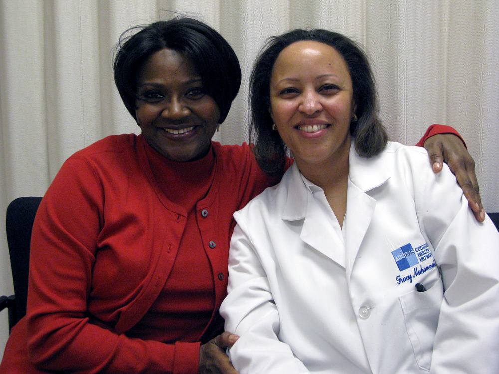 Laura Walls (left), an unemployed actress, with Dr. Tracy Larkins Muhammad