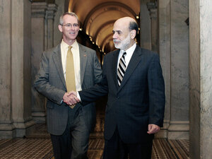 Rep. Bob Inglis (R-SC) (left) greets Federal Reserve Chairman Ben Bernanke at the Capitol in 2008. Rep. Bob Inglis (R-SC) (left) greets Federal Reserve Chairman Ben Bernanke at the Capitol in 2008.