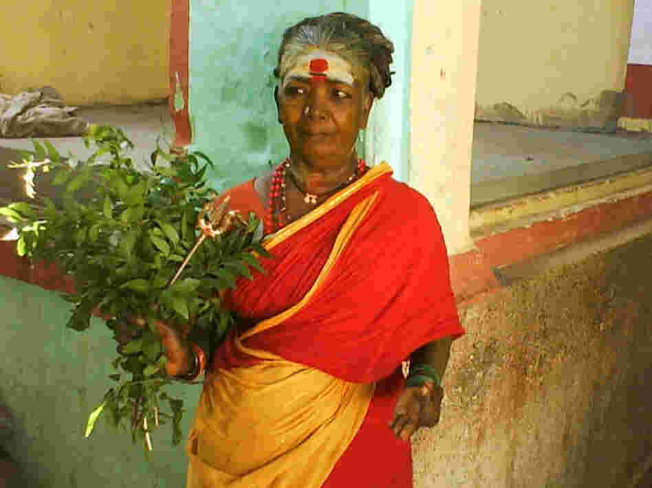 Resident exorcist Muthalama at Hanumanthapuram Temple in rural Tamil Nadu, India.