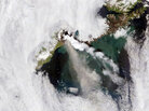 The erupting of the Okmok Caldera volcano on Umnak Island in Alaska The erupting of the Okmok Caldera volcano on Umnak Island in Alaska