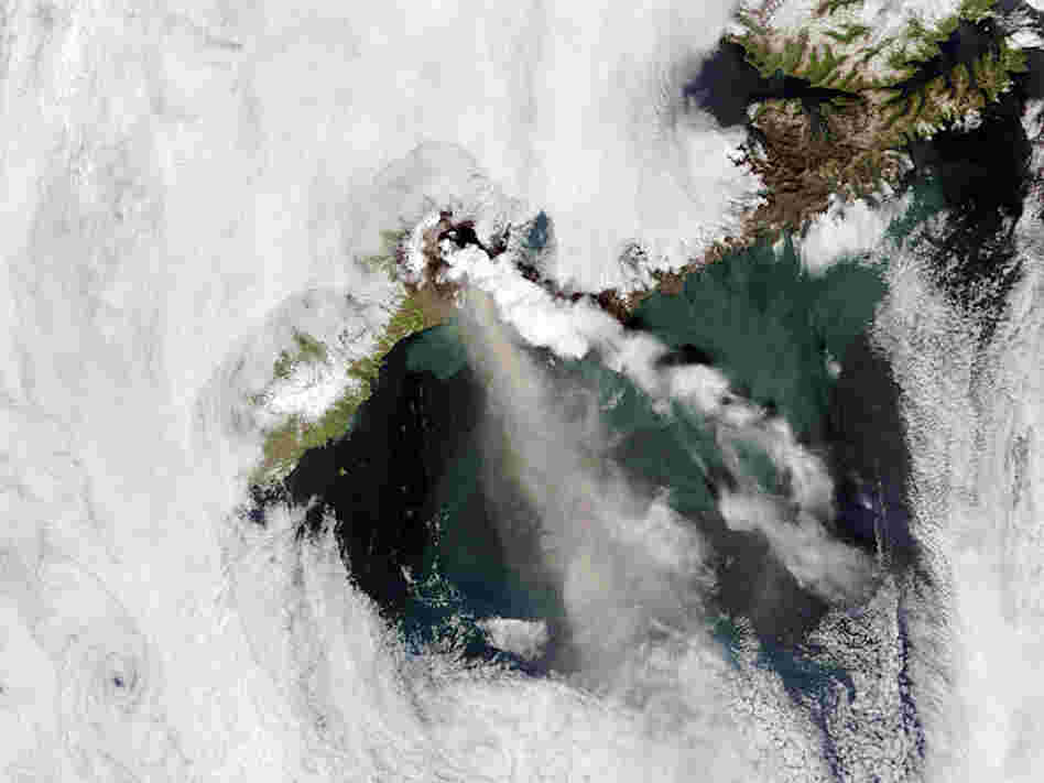 The erupting of the Okmok Caldera volcano on Umnak Island in Alaska