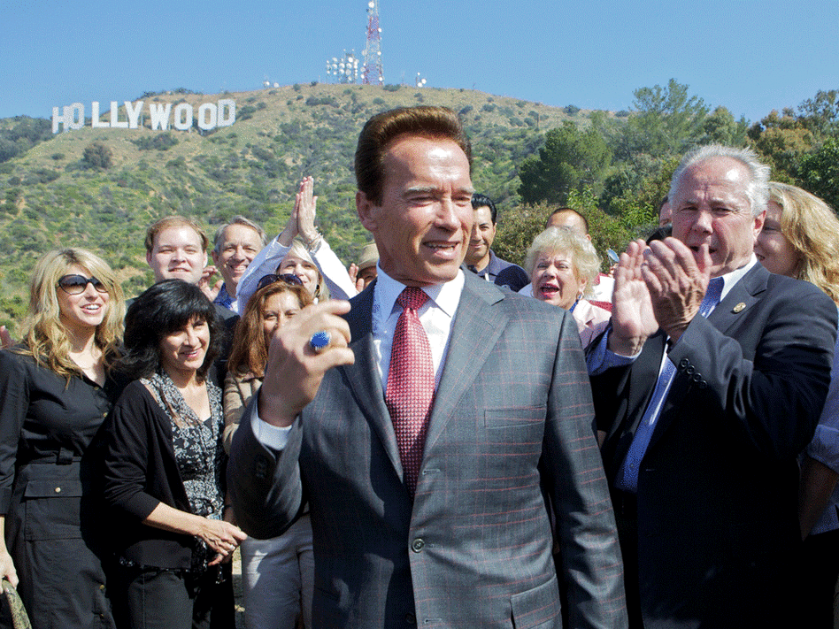 Gov. Arnold Schwarzenegger announces land near the Hollywood sign will become a city park.