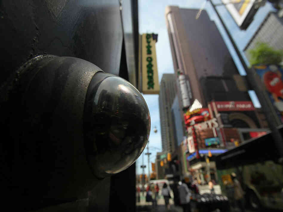 A private security camera in New York City's Times Square.
