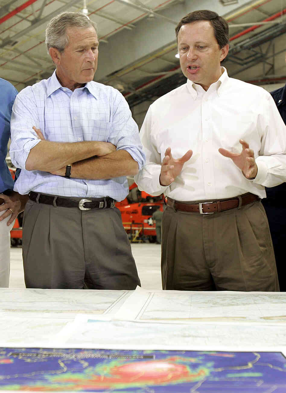 George W. Bush and Michael Brown discuss FEMA's Hurricane Katrina response. George W. Bush and Michael Brown discuss FEMA's Hurricane Katrina response.