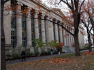 Students walk through the Harvard Law School area Students walk through the Harvard Law School area