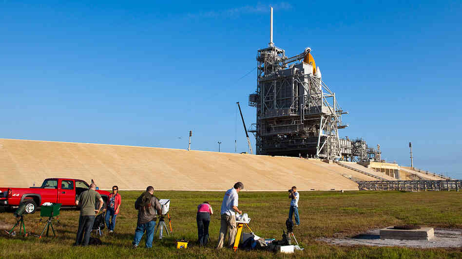 Space shuttle Atlantis awaits blast off on its launch pad Space shuttle Atlantis awaits blast off on its launch pad