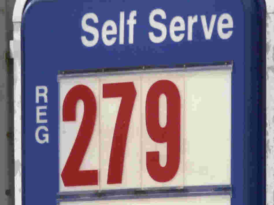 A sign shows the price of gas at a station in North Randall, Ohio.