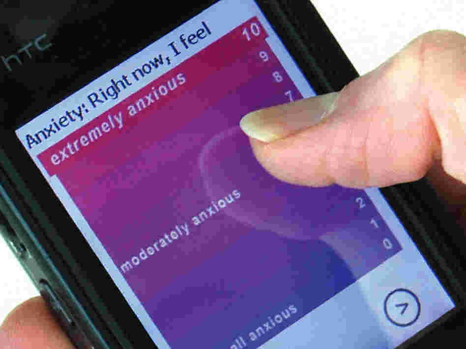 A "mood map" on a mobile device lets a user record his or her anxiety level