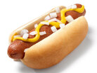 a hot dog with mustard and onions a hot dog with mustard and onions