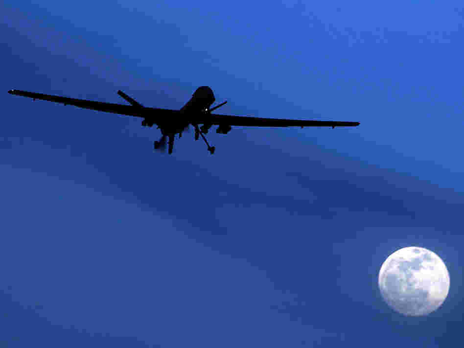 A U.S. Predator drone flies above Kandahar Air Field in southern Afghanistan.