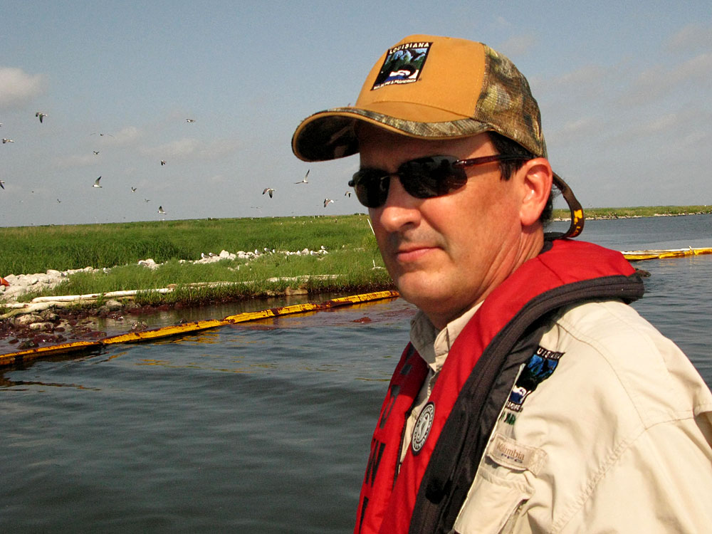 Michael Carloss was a surrogate parent for pelicans more than 30 years ago.  Elizabeth Shogren/NPR