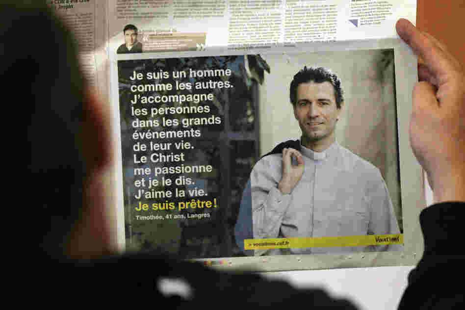 Advertisement in French newspaper recruiting men into priesthood