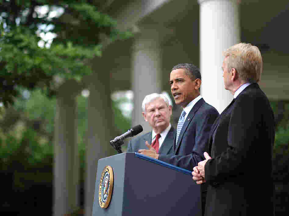 President Barack Obama speaks in the Rose Garden after meeting with BP Oil Spill Commission heads.