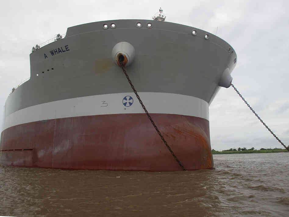 The oil skimmer was anchored in the Mississippi but moved into the Gulf Friday morning for a test.