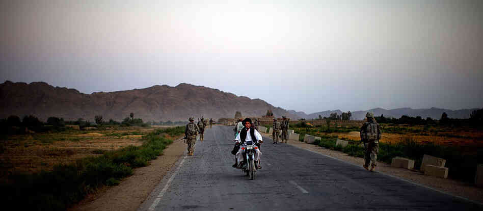 A patrol on a road in southern Afghanistan