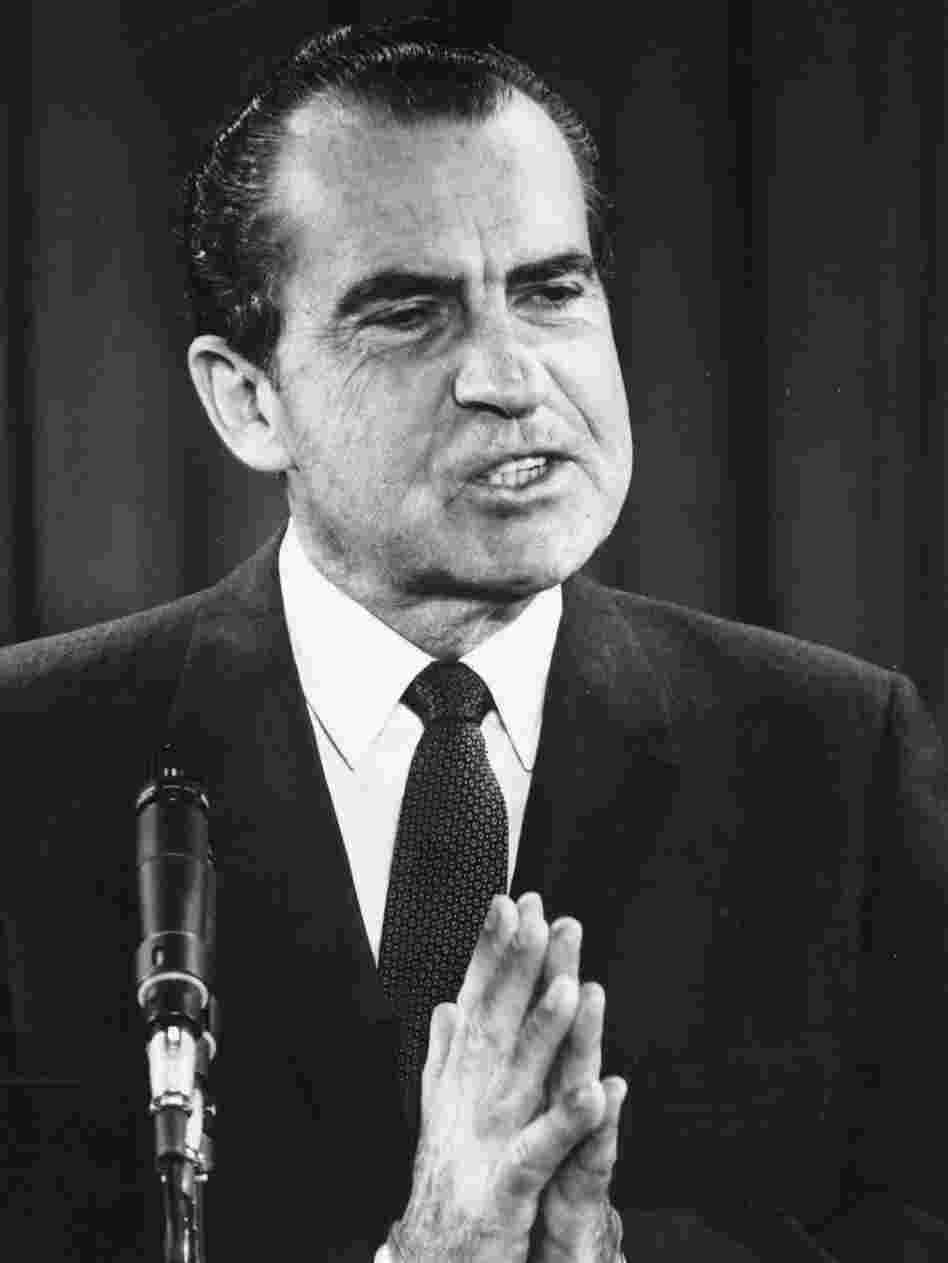 President Richard Nixon speaking at a press conference in Washington on April 21, 1969. President Richard Nixon speaking at a press conference in Washington on April 21, 1969.
