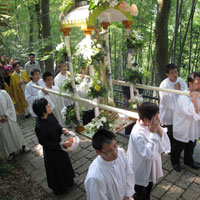 Clergy from the government-sanctioned church in a procession up to Sheshan basilica outside Shanghai