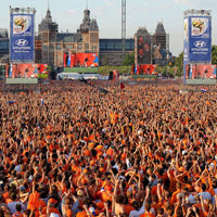 Dutch soccer fans in Amsterdam, Netherlands, watch the World Cup final match