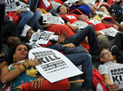 HIV AIDS activists lie on the ground HIV AIDS activists lie on the ground