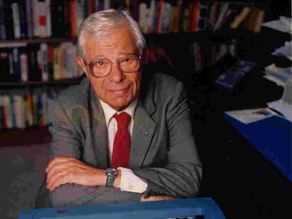 Dan Schorr in his office at NPR. Paula Darte/NPR