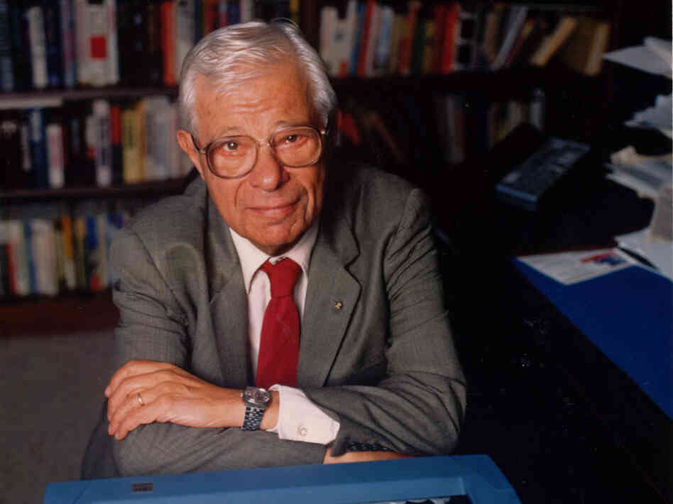 Dan Schorr in his office at NPR. Paula Darte/NPR