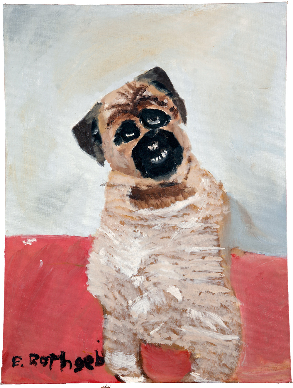 Ronan the Pug -- by Erin Rothgeb. Acrylic on canvas board.