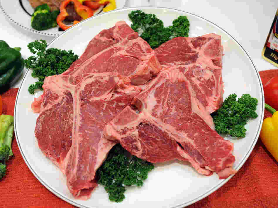 A T-bone steak during a food-tasting event in Seoul.