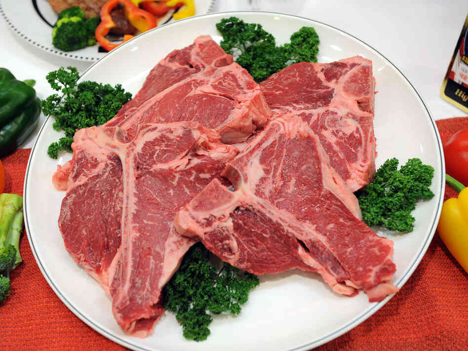 A T-bone steak during a food-tasting event in Seoul.