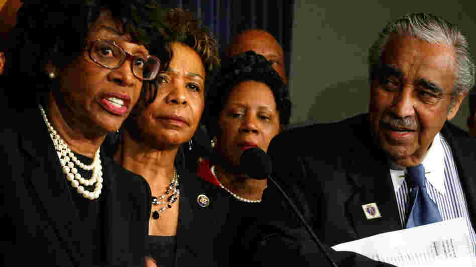 House members Maxine Waters, D-CA (at left) and Charles Rangel, D-NY.