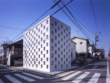 The exterior of a ultra-small home in Japan.