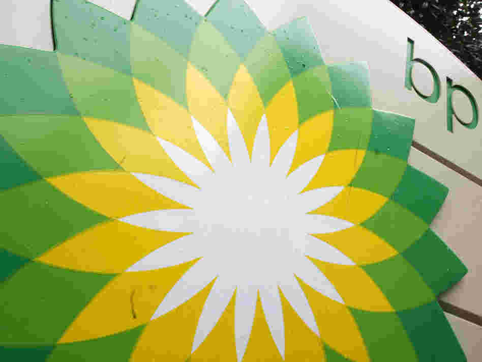 The current BP logo is displayed on a gas station sign in 2007.