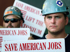 Oil workers listen to Governor Bobby Jindal speak out against the drilling moratorium in June Oil workers listen to Governor Bobby Jindal speak out against the drilling moratorium in June