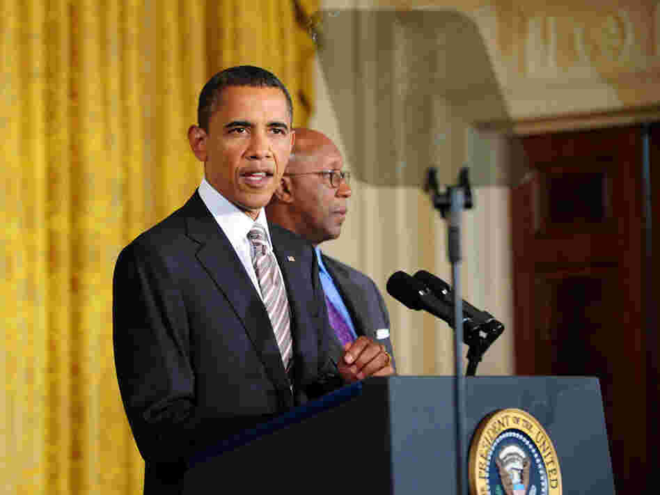 President Obama, using a teleprompter, speaks before signing a jobs bill; Aug. 11, 2010.