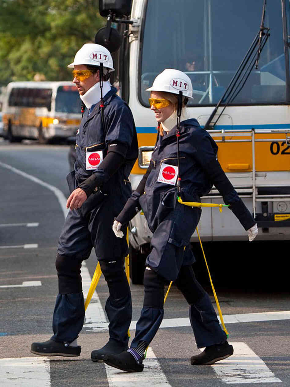 It's harder to dash across the street in the suit. It's harder to dash across the street in the suit.