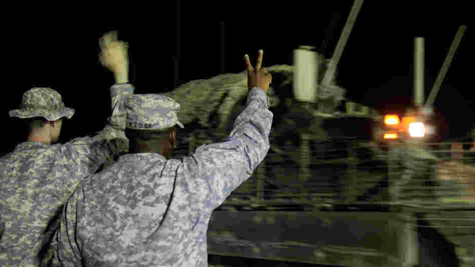One of the last Stryker armored vehicles to leave Iraq crosses the border into Kuwait.
