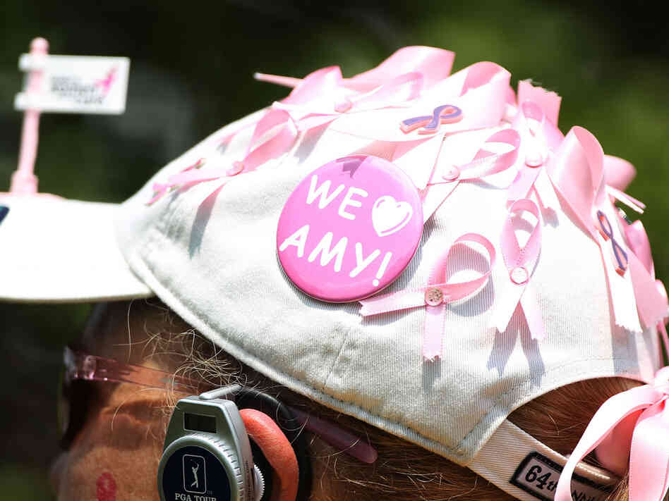 A fan shows support for Amy Mickelson (who has battled breast cancer), wife of golfer Phil Mickelson