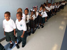 Kindergartners line up on the first day of school at Dr. Martin Luther King Jr. Charter School. Kindergartners line up on the first day of school at Dr. Martin Luther King Jr. Charter School.