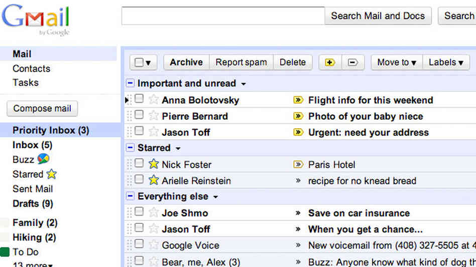 A view of Google's new priority inbox system. A view of Google's new priority inbox system.