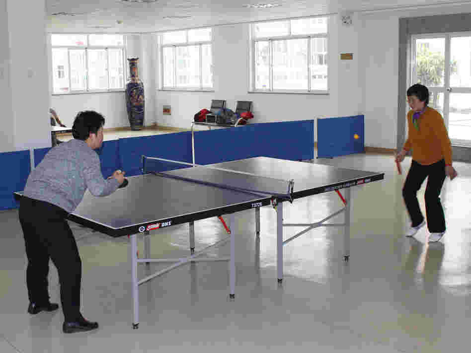 Residents at the Jiangyin Sunset Retirement Village play table tennis