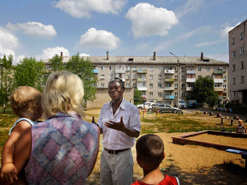 Jean Gregoire Sagbo speaks to constituents. 